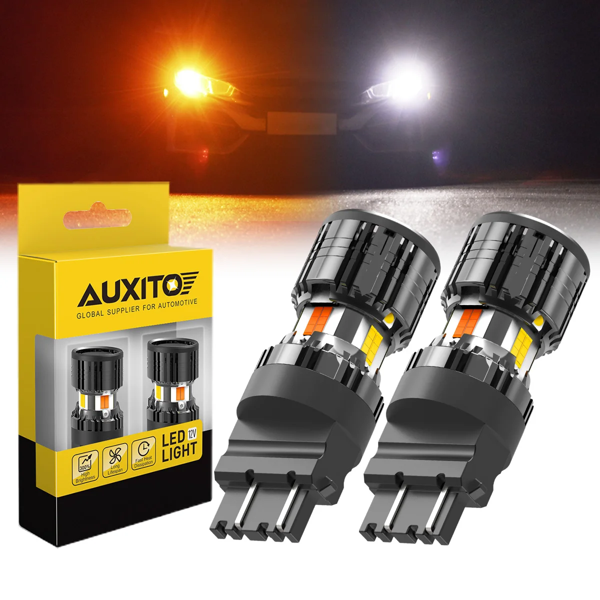 

AUXITO 2X T20 7440 7443 Светодиодный указатель поворота с переключением Canbus T25 3156 3157 P27/7W Лампа без гипервспышки Двухцветный Янтарный Белый