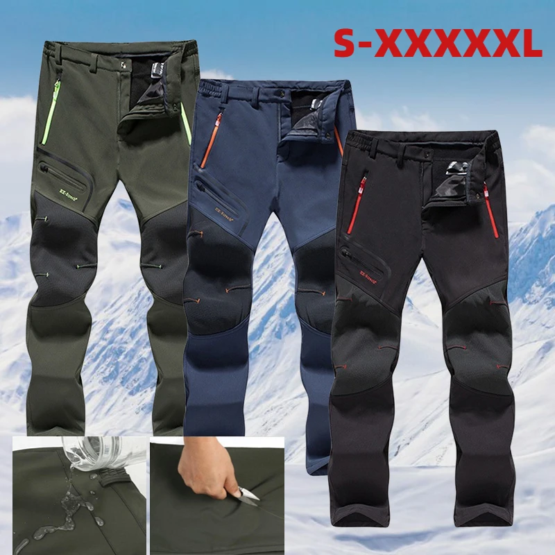 

Men's Softshell Fleece Pants Winter Casual Warm Outdoor Sport Trousers Hiking Camping Fishing Trekking Waterproof Cargo Pants