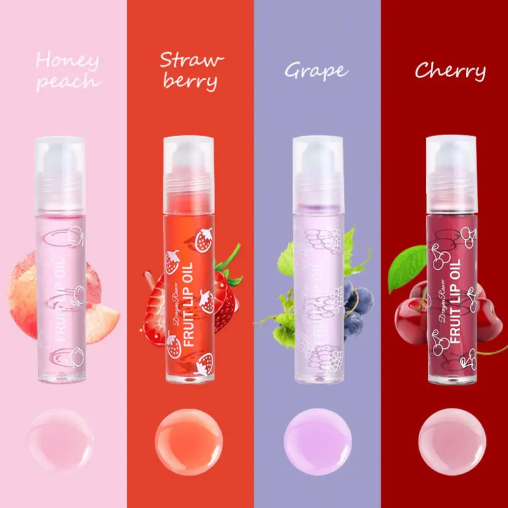 

4PC Set Fruit Lip Gloss Transparent Lip Oil Moisturizing Reducing Lip Lines Nourishes Lips Lasting Liquid Lip Balm Lip Cosmetics