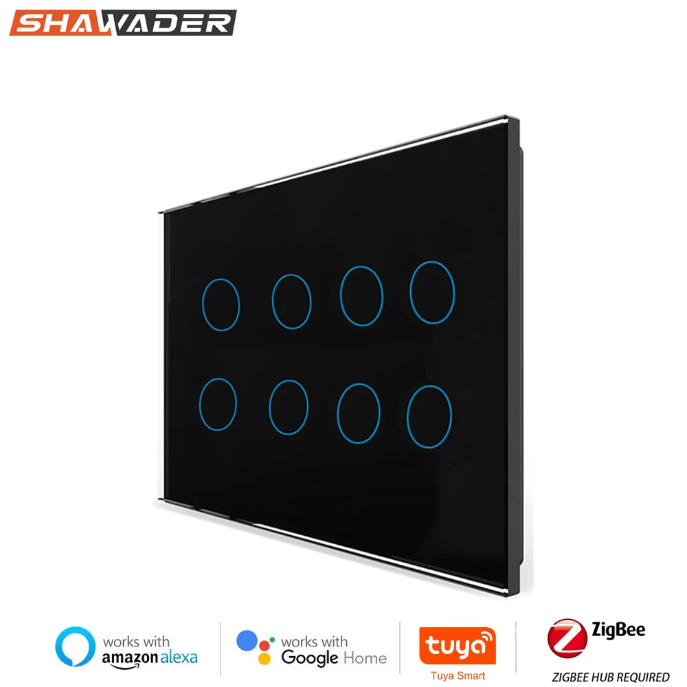 

Zigbee Smart Touch Light Wall Switch Interruptor Glass Panel 8/10 Gang 147*86mm Tuya smart Compatible With Alexa Google Home