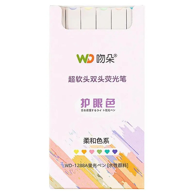 

Набор ручек-хайлайтеров 6 шт., эстетические маркеры-хайлайтеры, двухсторонние ручки, мягкие наконечники, маркеры-хайлайтеры ручной работы