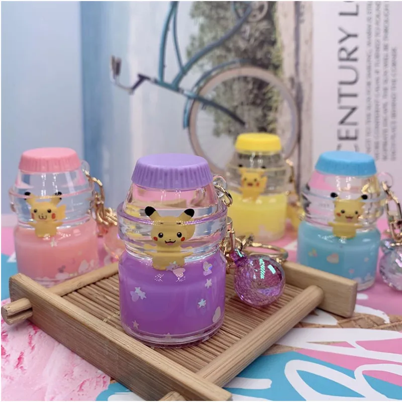 

Pikachu Cartoon Creative 4 Colors Yogurt Bottle Into Oil Iiquid Floating Keychain Student Bag Pendant Ornament Holiday Gifts