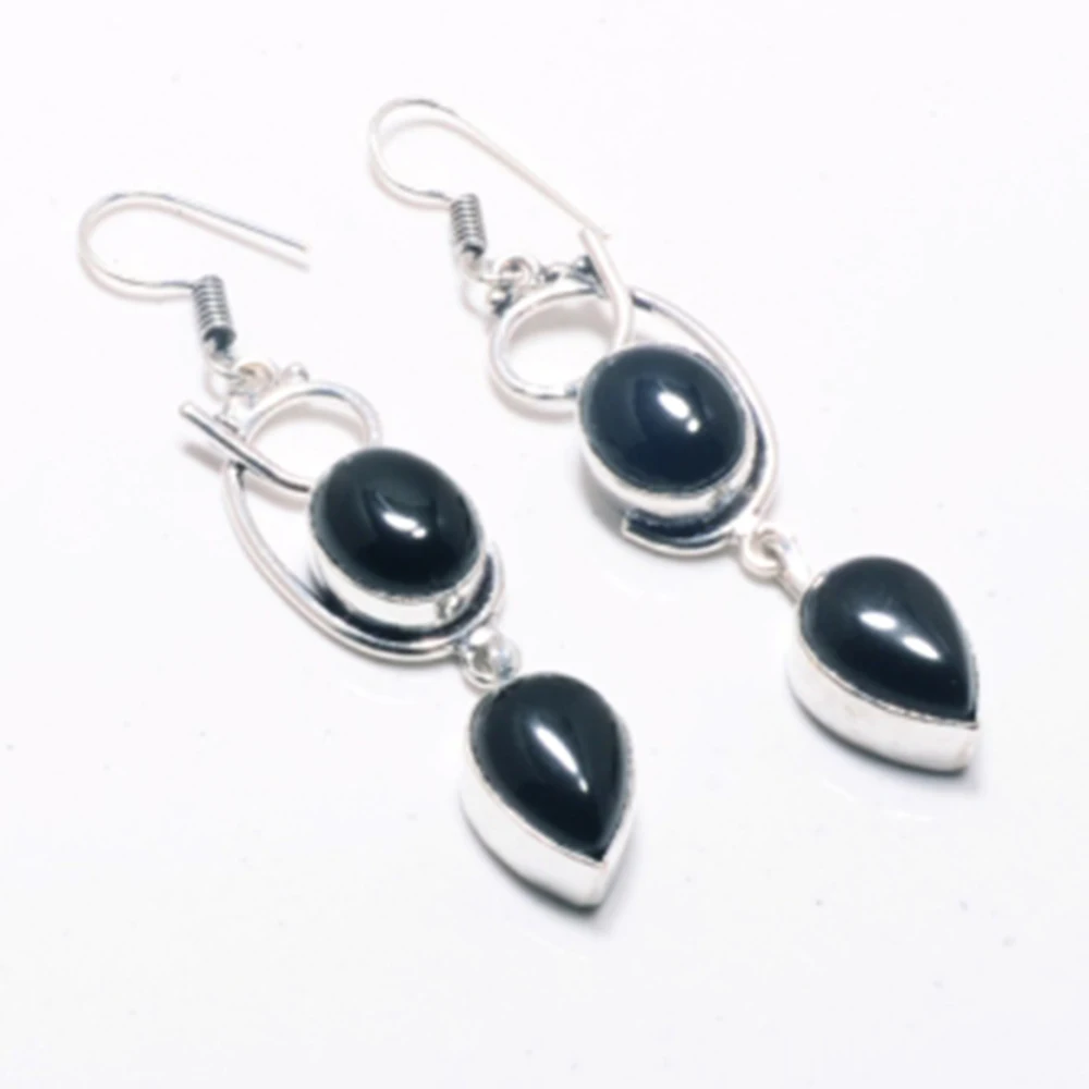 

Черные Ониксовые Серебристые Многослойные медные серьги, 64 мм, E4434