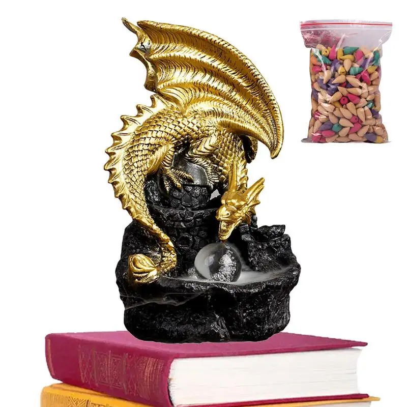 

Dragon Incense Burner Cone Gold Creative Glow Dragon Incense Waterfall With LED Lamp Beads Exquisite Relax Crafts Smoke Falls