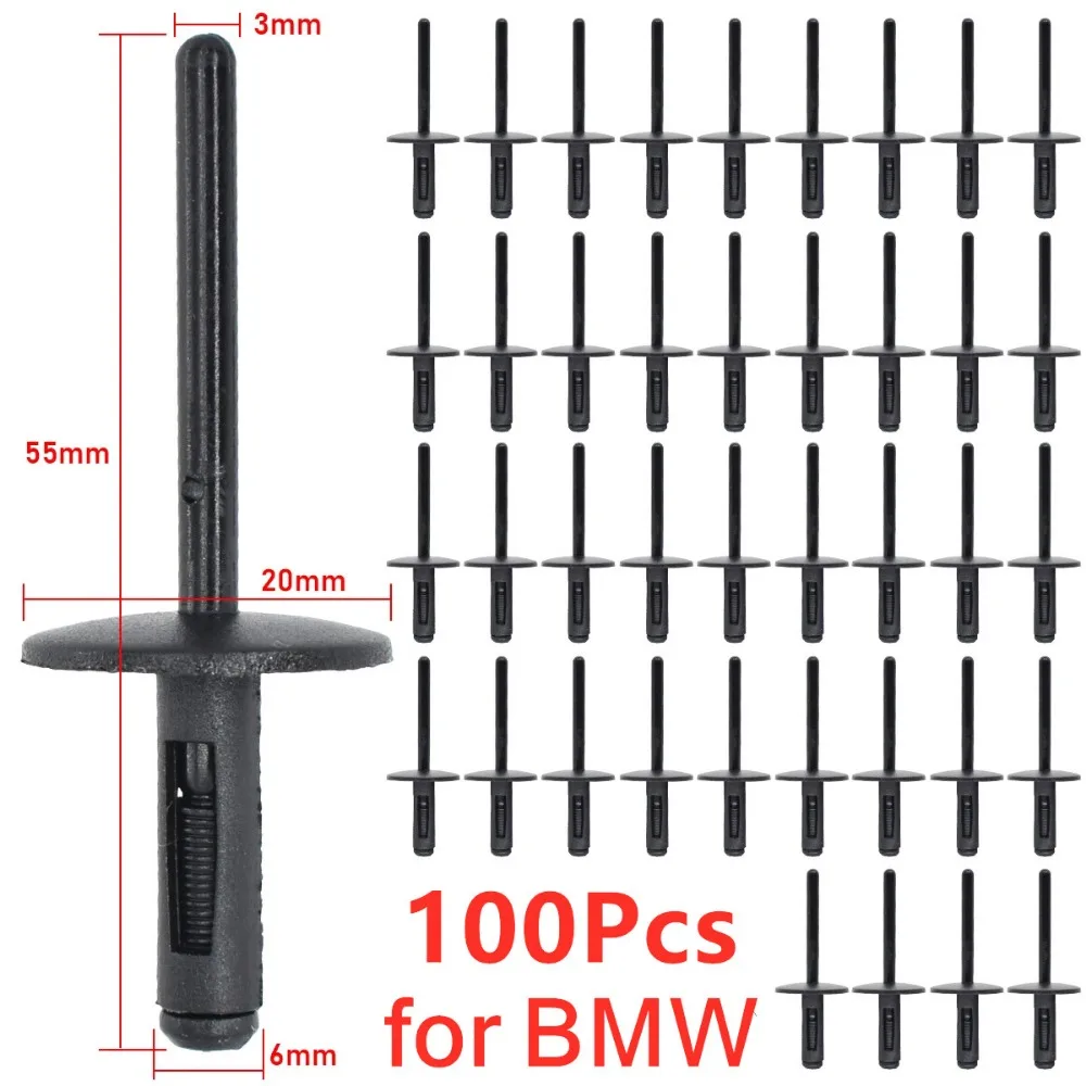 

100pcs Car Bumper Clip Plastic Fastener Clips Kit Expansion Blind Rivets 6mm For BMW X1 E84 X3 E83 F25 X5 E53 E70 X6 E71 E72 7