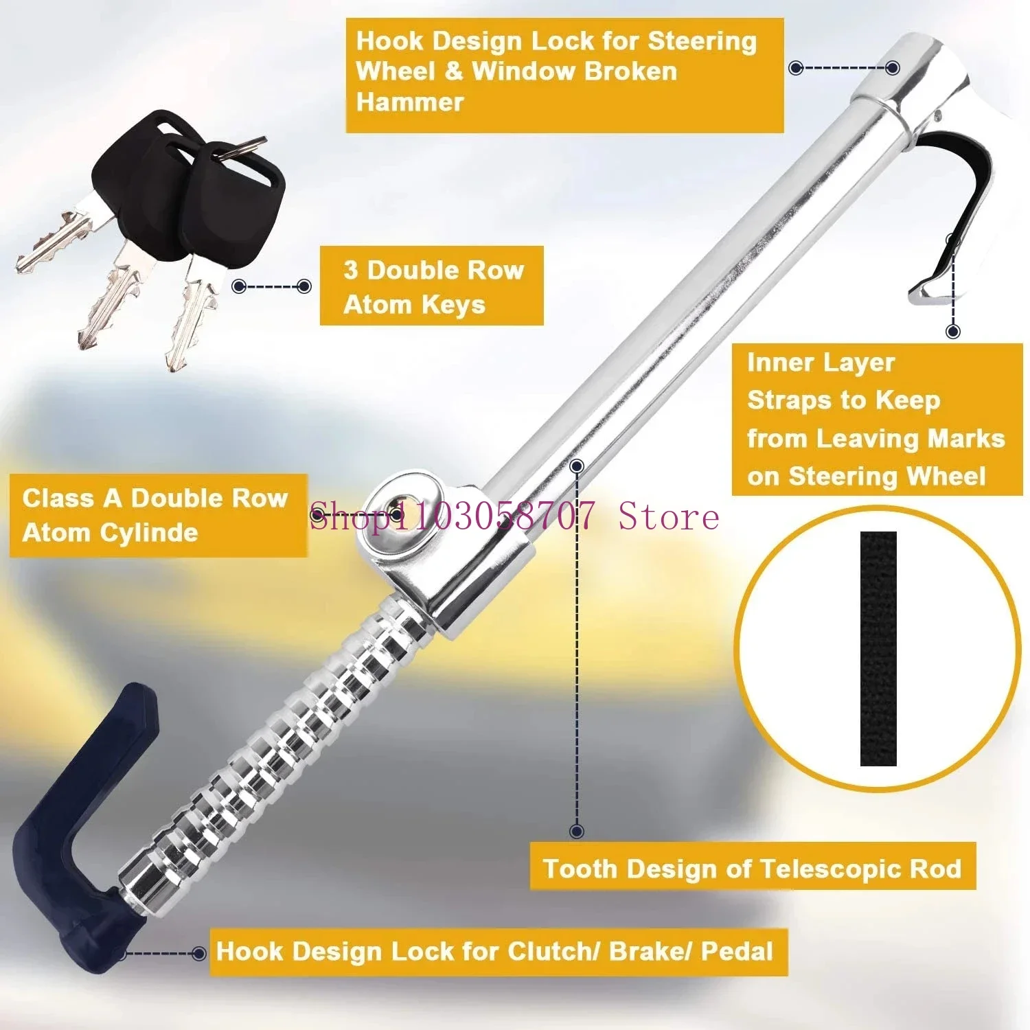 Автомобильный Противоугонный замок на руль выдвижная педаль сцепления с двумя