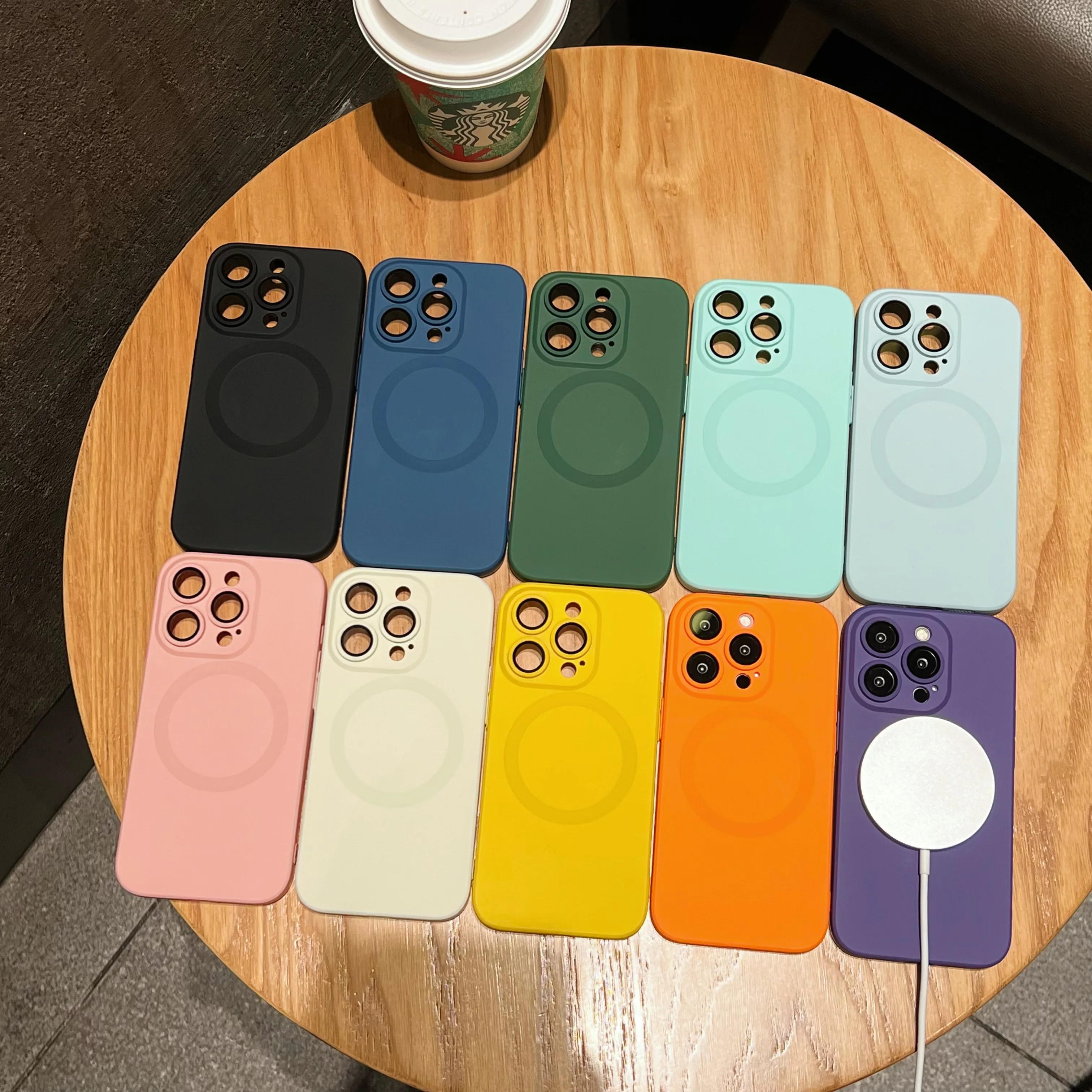 

Candy Color Wireless Charging Magsafe Phone Case for iPhone 14 13 12 11 Pro ProMax Plus Shockproof Lens Protection Soft Cover