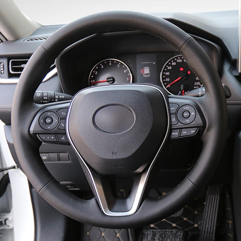 Car Steering Wheel Cover Black Genuine Leather Braid For Toyota Avalon Camry 2018-2022 Crown 2018-2022 Corolla 2018-2022 RAV4