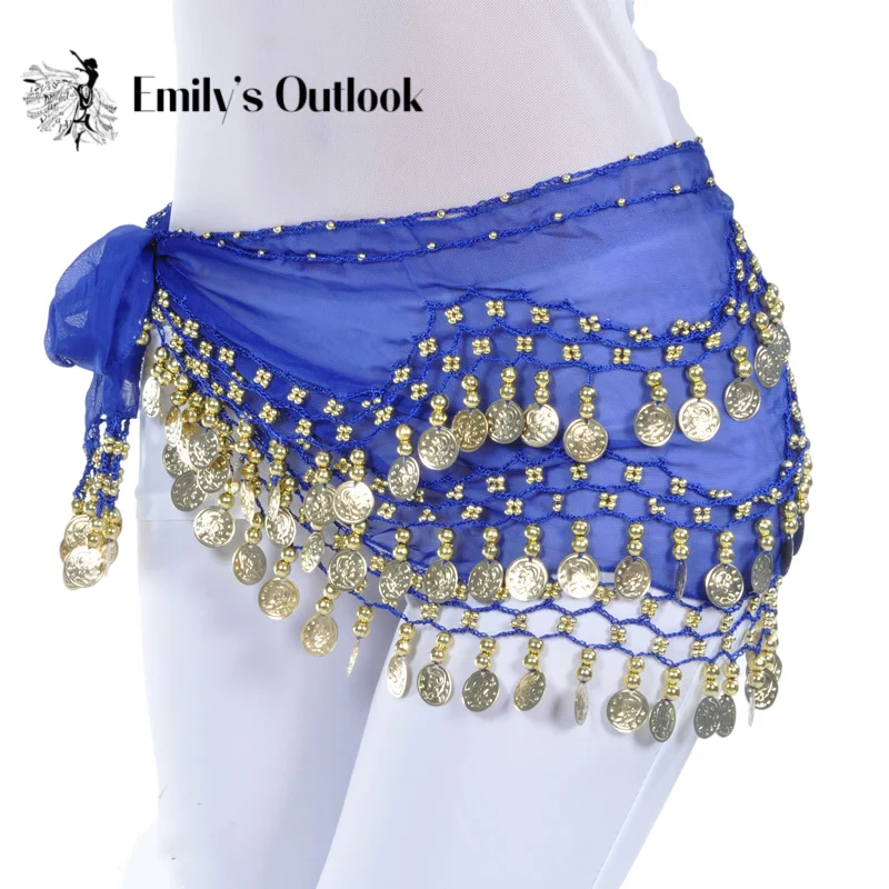 

Belly Dance Skirt Hip Skirt 12 Colors Waist Chain Dance Hip Scarf Belt with Dangling Coins Gold Silver Noisy 3 Layers Cheap Red