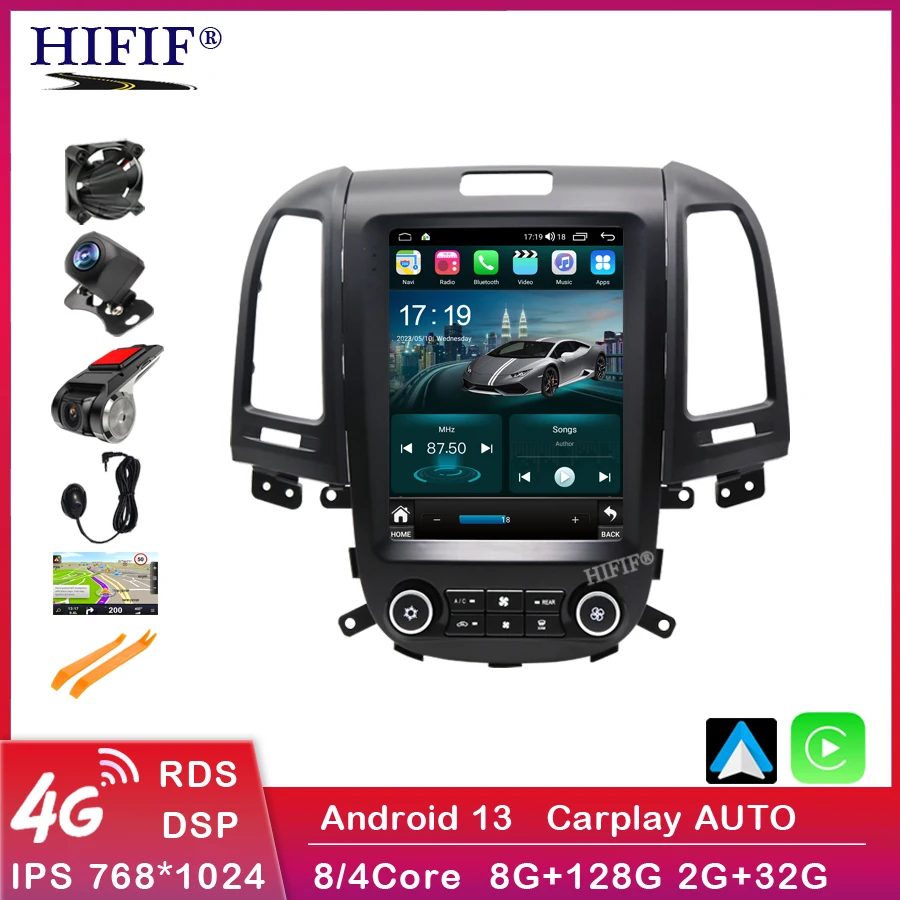 

Автомобильный радиоплеер Android 13 для Hyundai Santa Fe 2006-2012 мультимедийный видео GPS-навигатор для Tesla Style вертикальный экран IPS