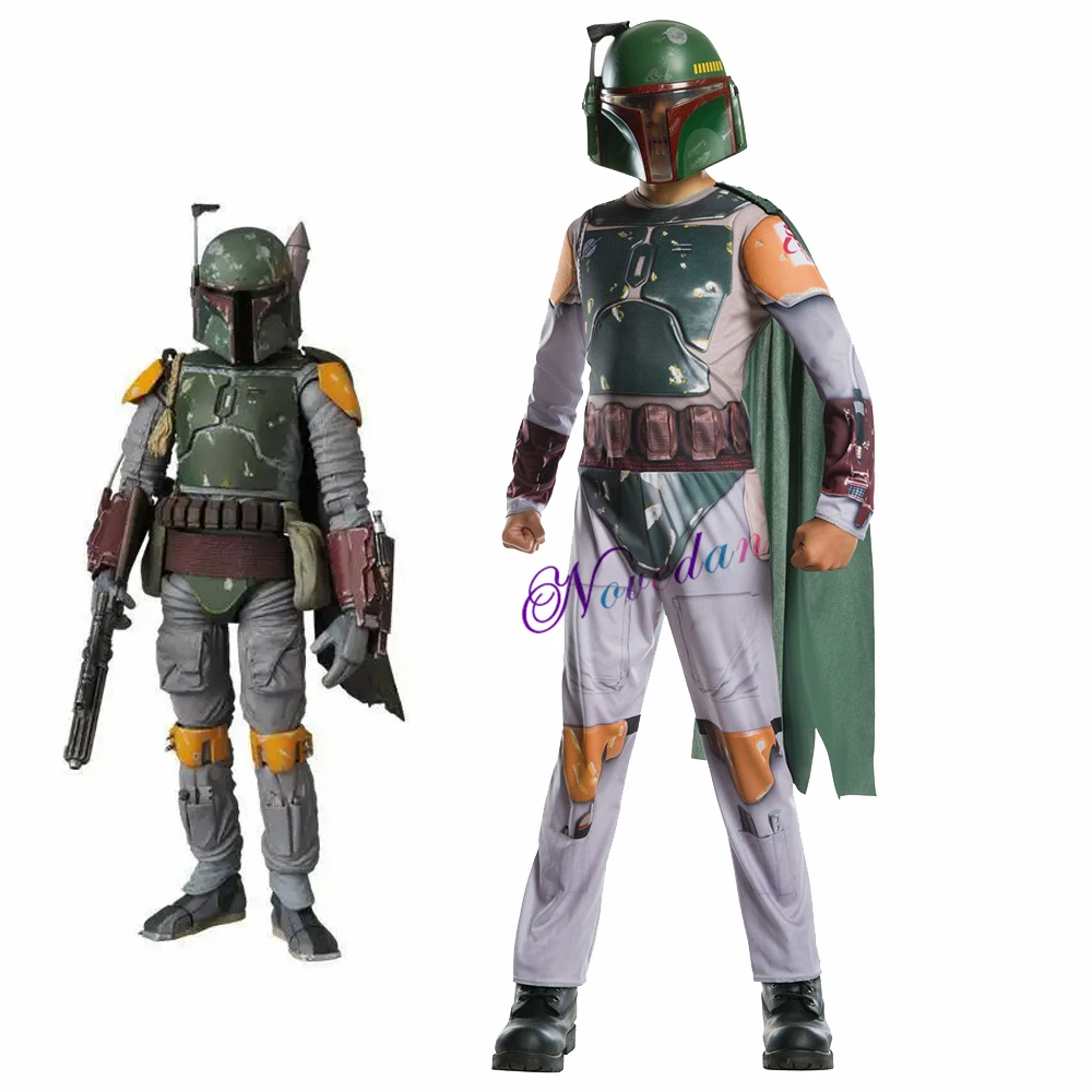 Boba Fett Costume And Helmet Kids Boys Superhero Cosplay Jumpsuit Suit Halloween Costume For Planet Wars Carnival Party Clothing