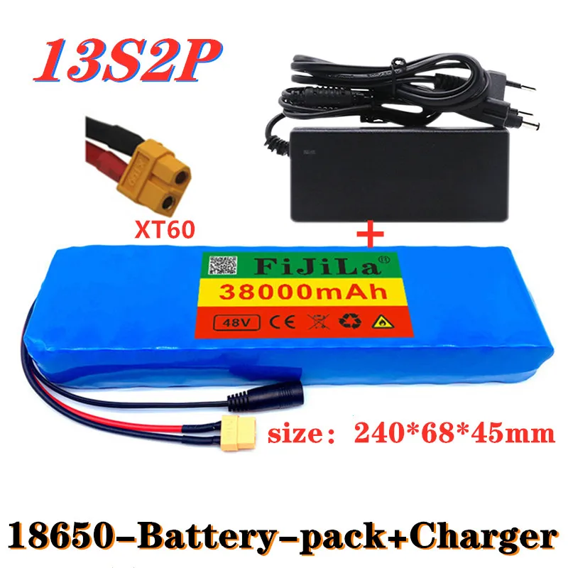 

48V 38Ah 13S2P 18650 battery pack 1000W high power batteries 54.6V 38000mAh Ebike electric bicycle BMS with Charger XT60