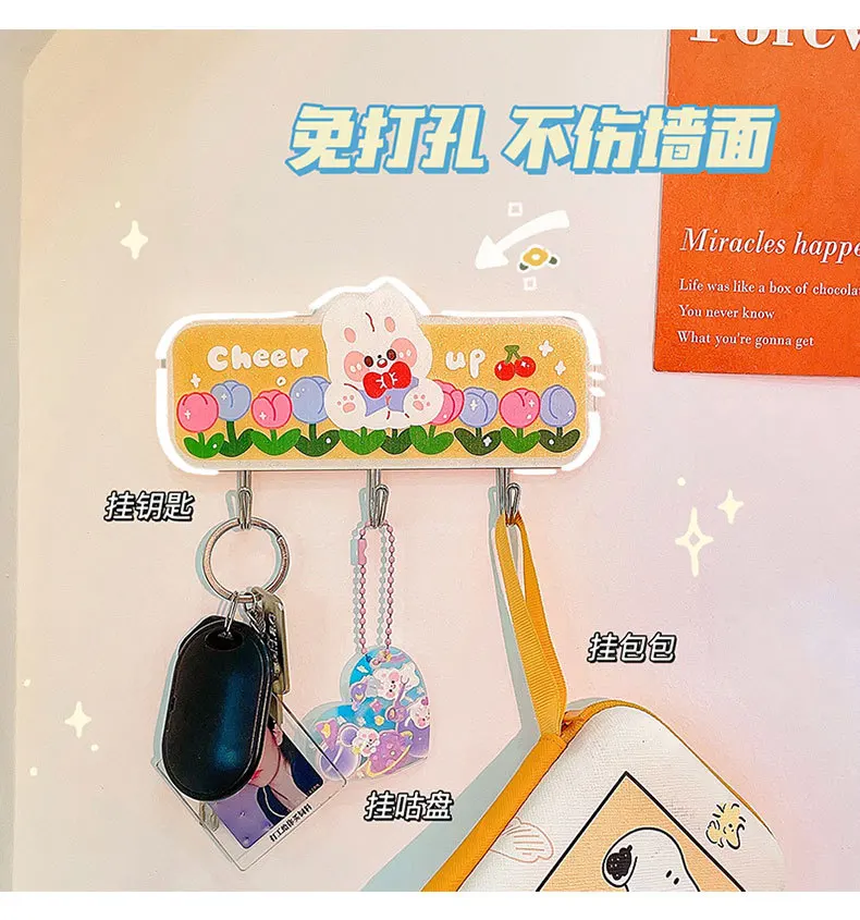 Cartoon Wall Hook Heavy Strong Self Adhesive Hook Seamless Cute Sticker Hook Storage Organizer Punch-free Wall Velcro Hook Room