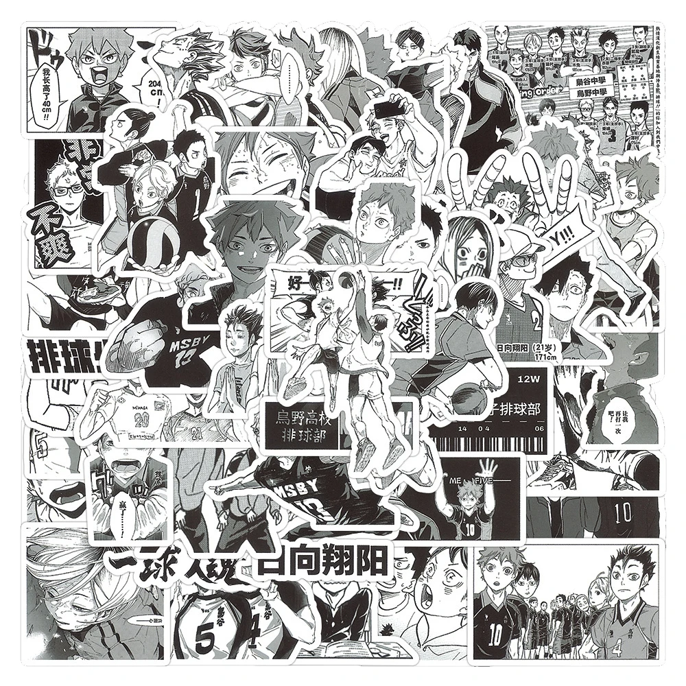

10/30/60pcs Black White Haikyuu!! Anime Stickers Decals Laptop Motorcycle Luggage Phone Car Decoration Sticker Kids Classic Toy