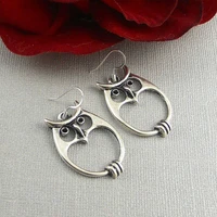 retro creative owl alloy earrings female fashion personality metal silver plated hollow earrings