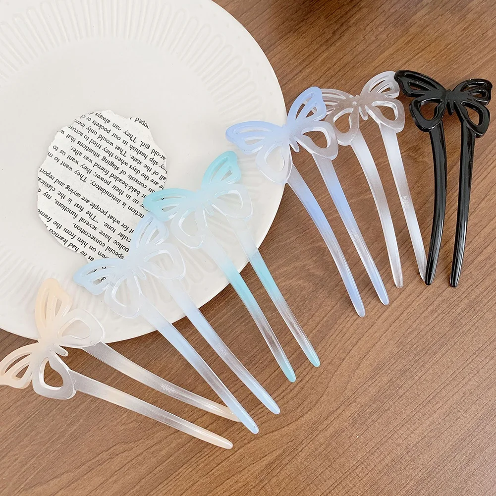 

New Gradient Color Hair Sticks Women Butterfly Hair Clip Pins Minimalist U Shape Girls Hairpin Hair Bun Maker Hair Accessories