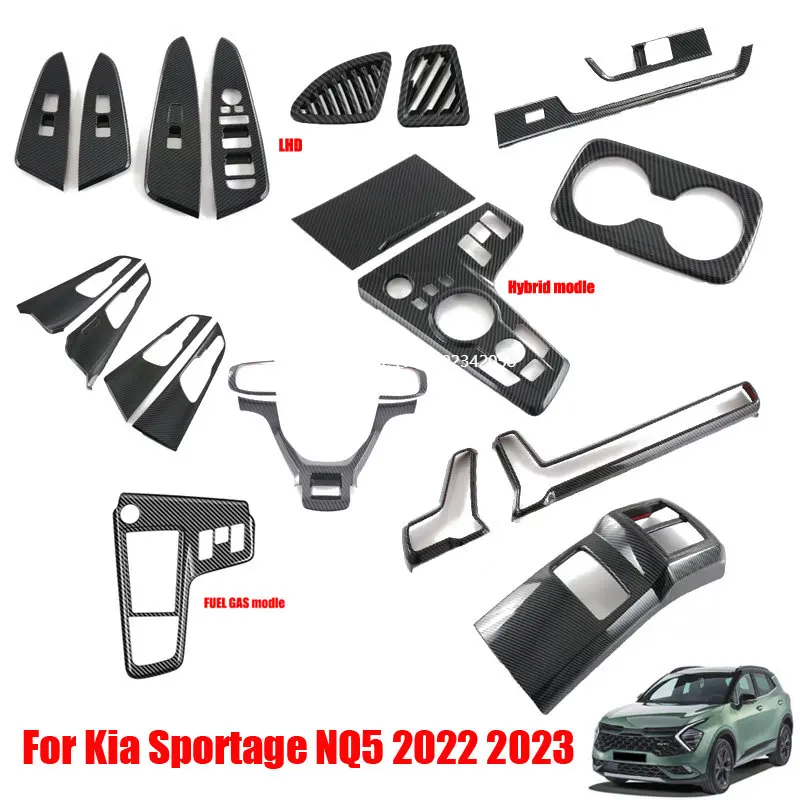 

For Kia Sportage NQ5 2022 2023 Carbon Fiber Decoration Accessories window lift swtich cover Hybrid GAS gear shift panle cover