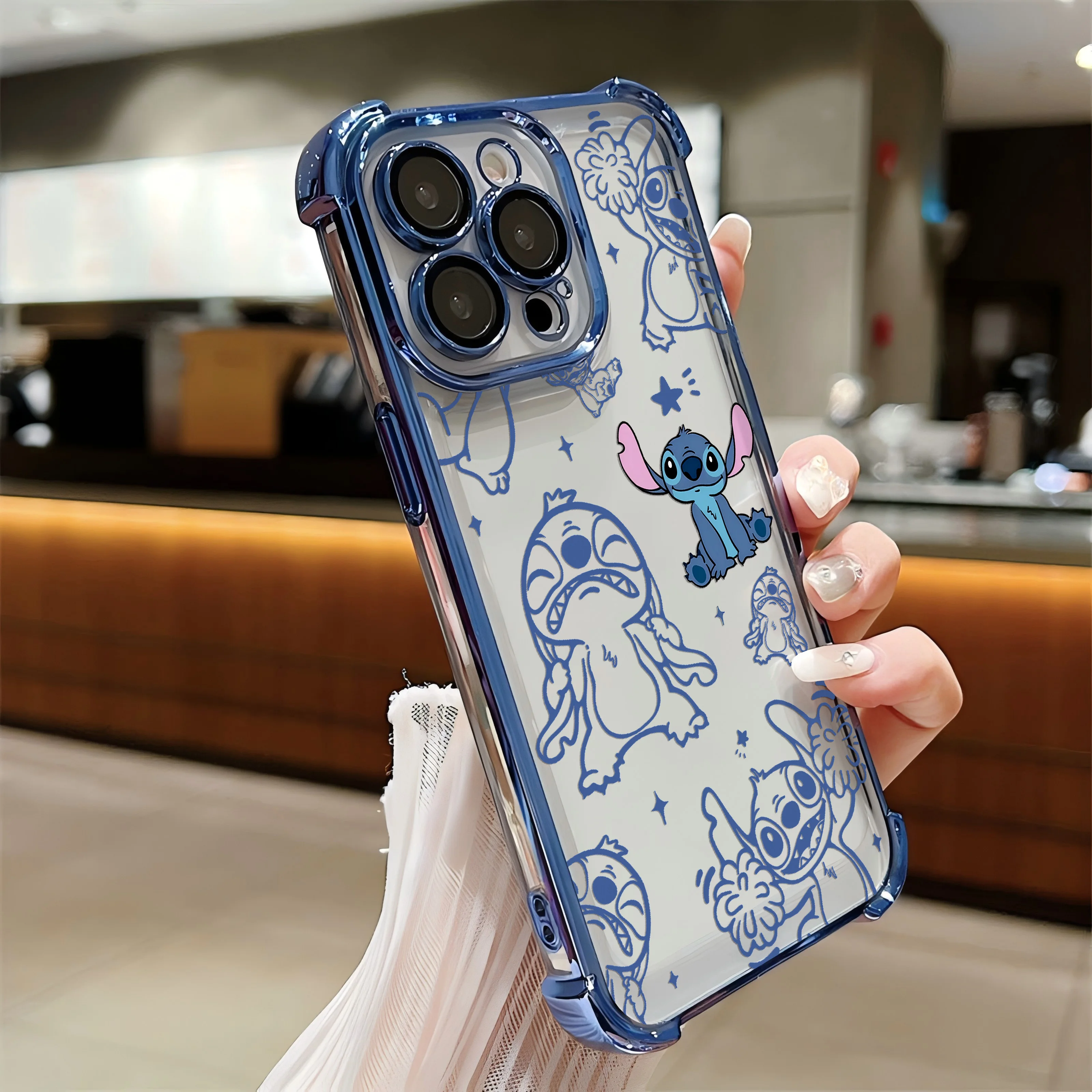 Luxury Disneies Stitch Angel Plating Case For Oppo A98 A97 A9 A79 A78 A76 A74 A72 A5 A54 A55 A17 A16 A15 4G 5G Anti-Fall Cover