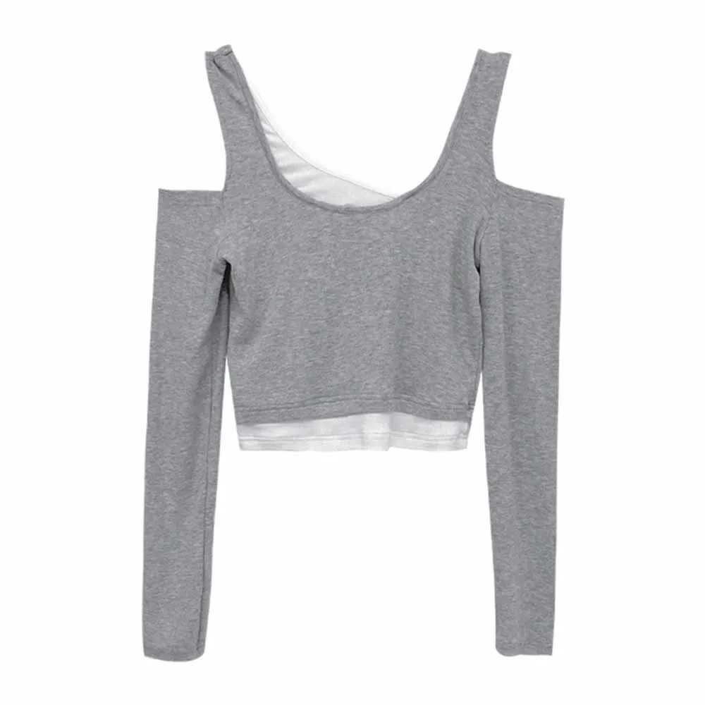 Футболка женская с длинным рукавом пикантный кроп-топ в стиле пэчворк модная