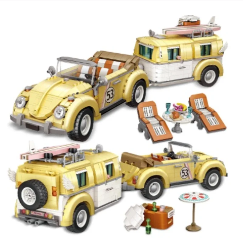 

Creator City Friends Mini Technology Camper Car Building Blocks Beetle wagon Trailer Vehicle Bricks Toys For Children Gift