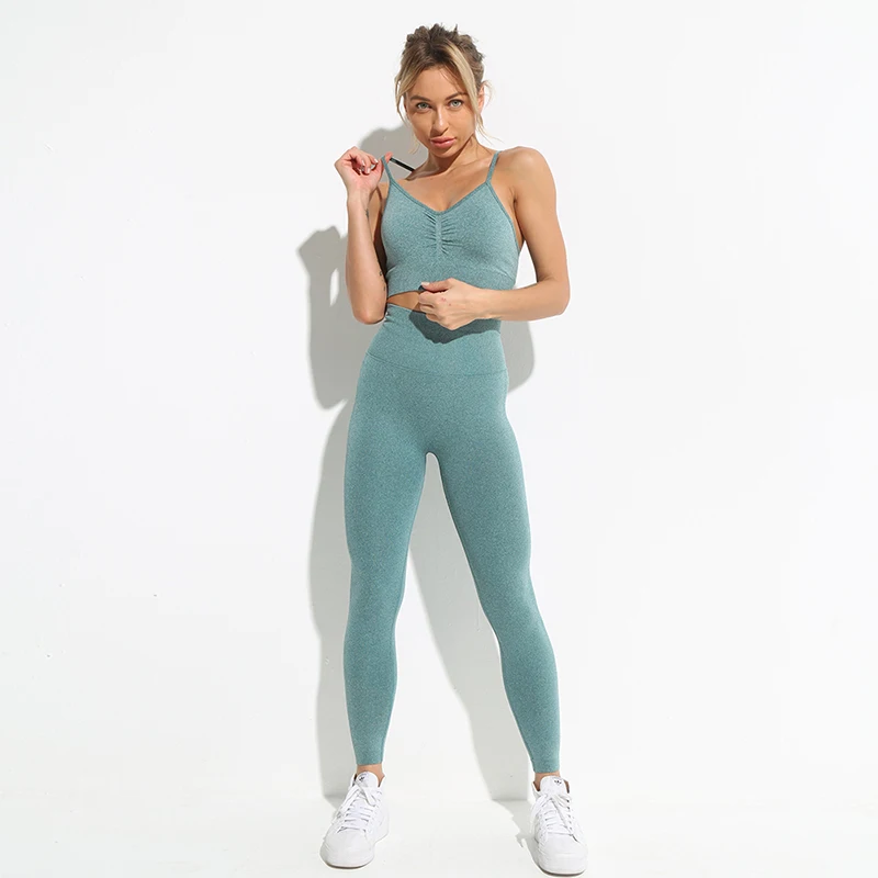 

2Pcs Gym Set Seamless Yoga Suit for Women Sportswear Running Leggings Tracksuit Workout High Waist Clothing Female Crop Top
