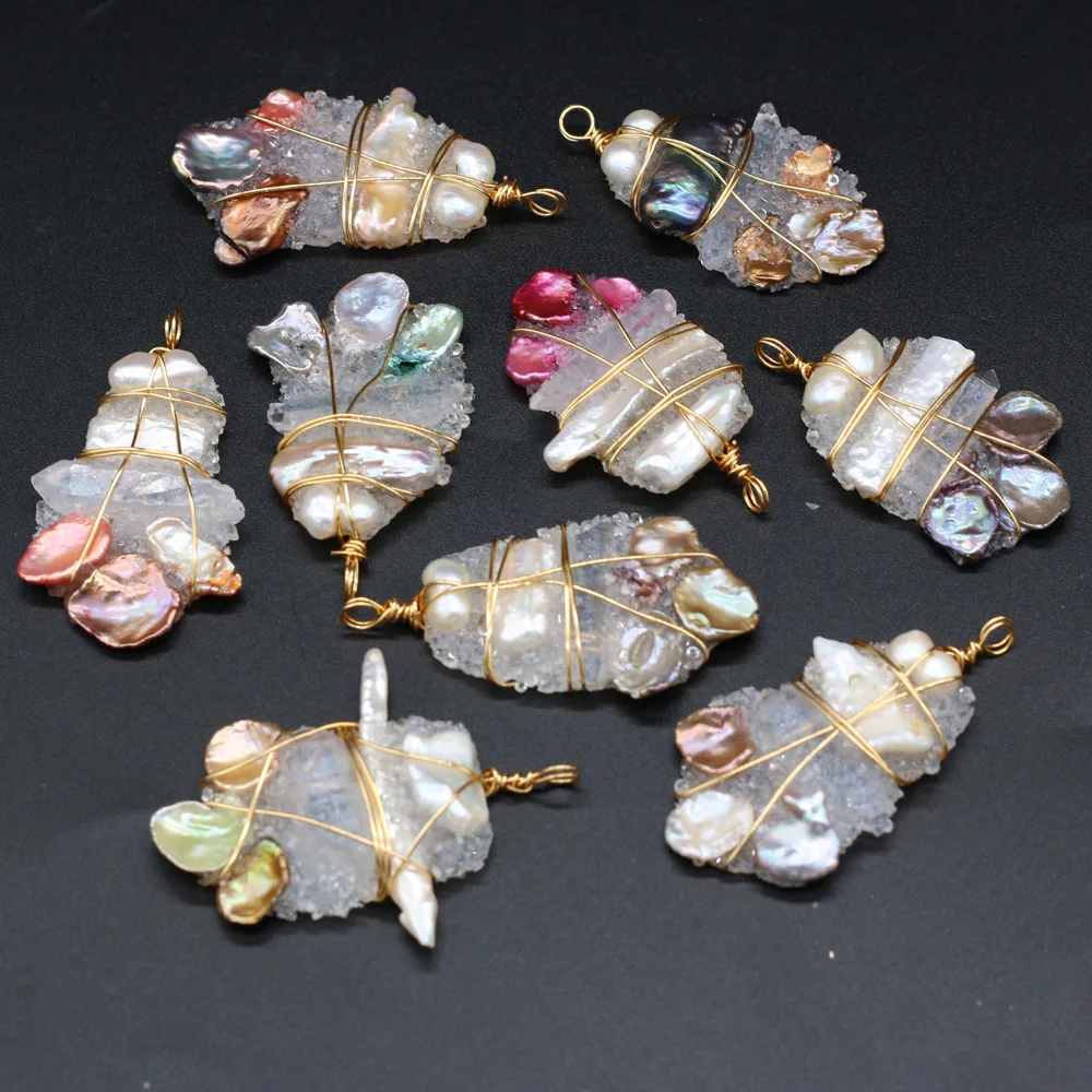 

yachu Natural Pearl Irregular Winding Gold Thread White Pendant For Jewelry Making DIY Necklace Earring Accessories Gift 35x60mm