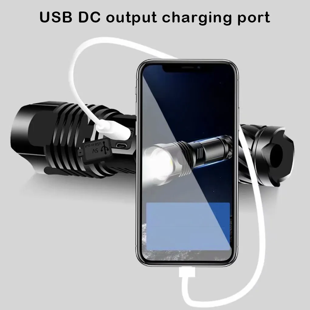 

1500-1800 Lumens Bright USB Flashlights Adjustable Flashlight Portable Torch Camping Lantern for Fishing No Battery