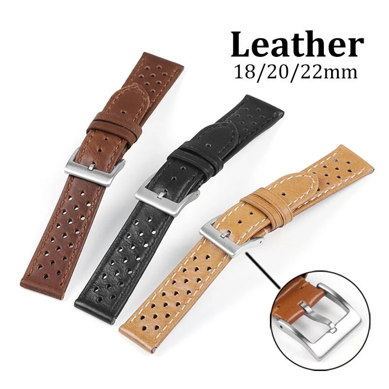 Ремешок из натуральной кожи для наручных часов дышащий универсальный браслет