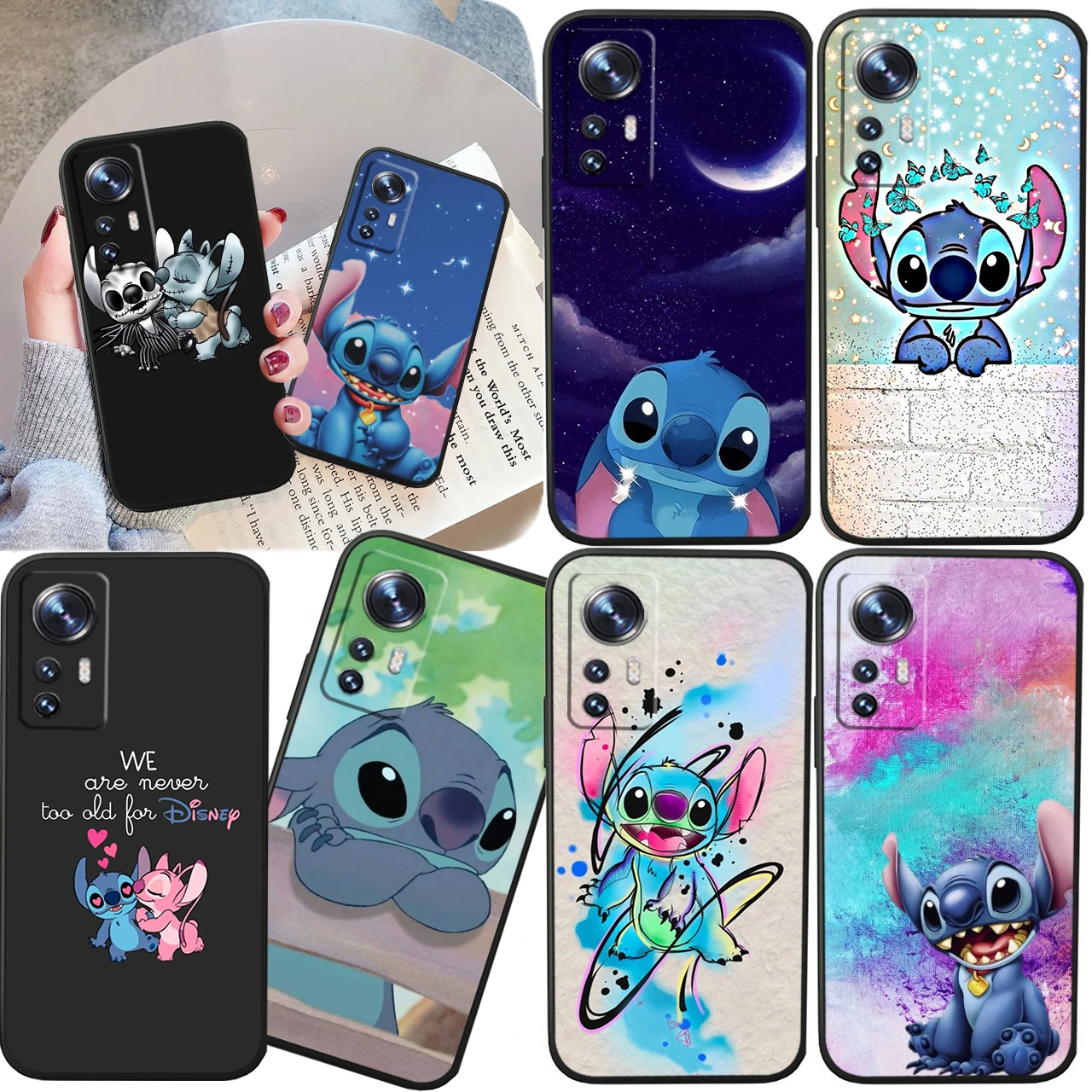 

Cute Disney Stitch For Xiaomi Mi 13 12T 11X 10T Note 10 Ultra Pro Lite 5G Soft Silicone Black Phone Case