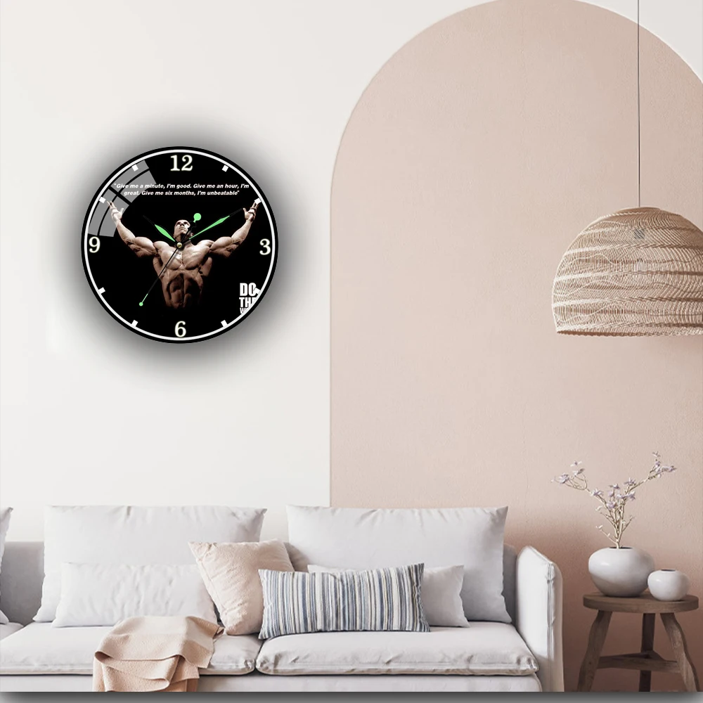 

Fit Modern Gift Exercise Room Sport Club Decorative Art Clock No Pain No Gain GYM Sport Acrylic Luminous Wall Clock
