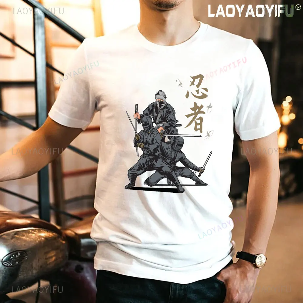 Японская ретро футболка с принтом ниндзя самурая для мужчин классическая мягкая