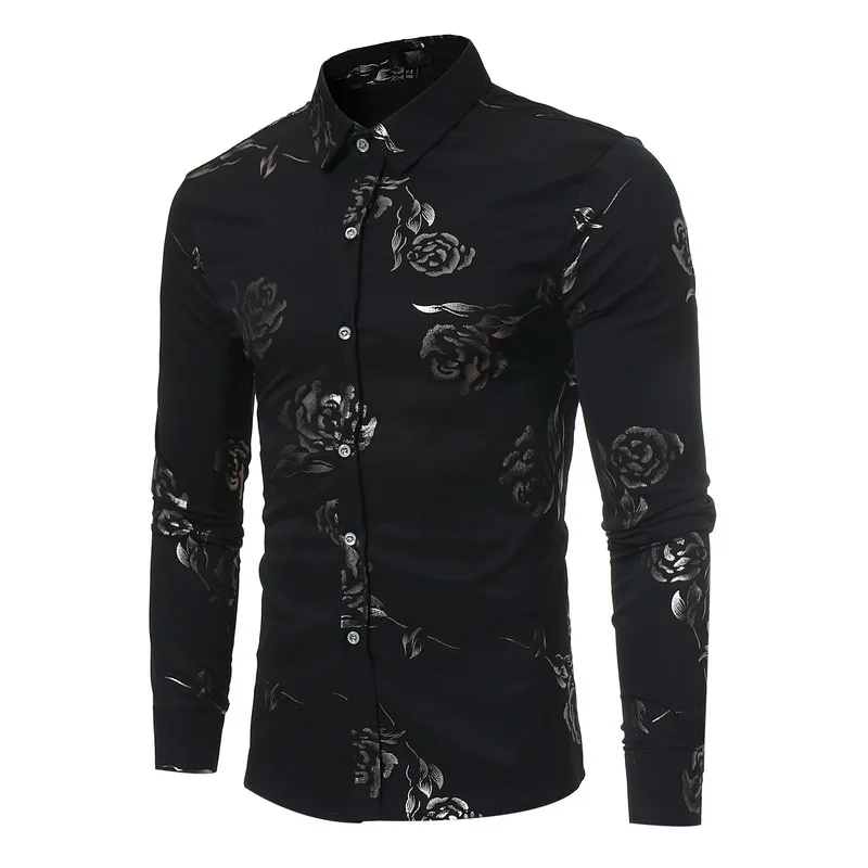 

Hot Selling Personality British Style Rose Printing Men's Autumn and Winter Long-sleeved Shirt Plus Size Camisas Para Hombre
