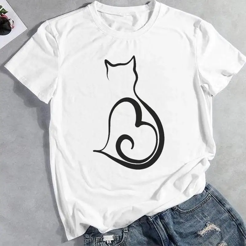

Милая трендовая Женская одежда с изображением кошачьего лица, модные женские футболки с мультяшным принтом, женские летние топы с коротким ...