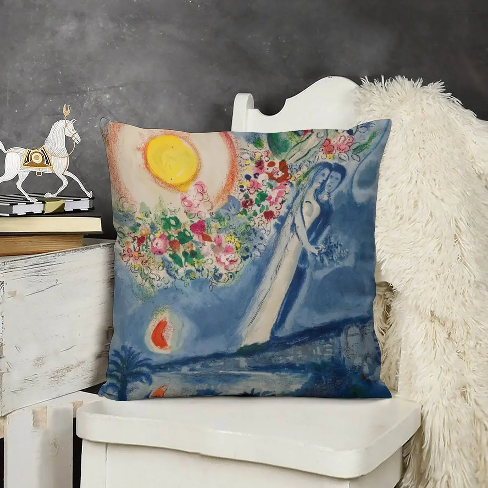 Подушка Lovers in the Sky of Nice by Marc Chagall наволочка рождественская подушка для сидения