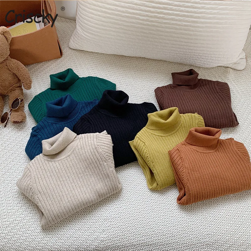 

Зимняя однотонная водолазка для маленьких девочек, свитер, одежда на осень 2023, детская одежда для мальчиков, пуловер, вязаные детские свитера