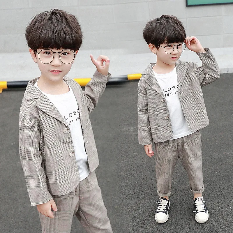 

Комплект одежды для мальчиков, Новинка весна-осень 2022, клетчатая джентльменская куртка и брюки для маленьких мальчиков, модный костюм из 2 п...
