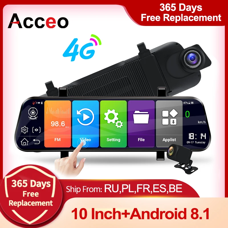 

Aceeo 10" 4G ADAS Car Dashcam Android 8.1 WiFi DVR Camera FHD 1080P Dash Cam 2+32G GPS Navigator Parking Monitor