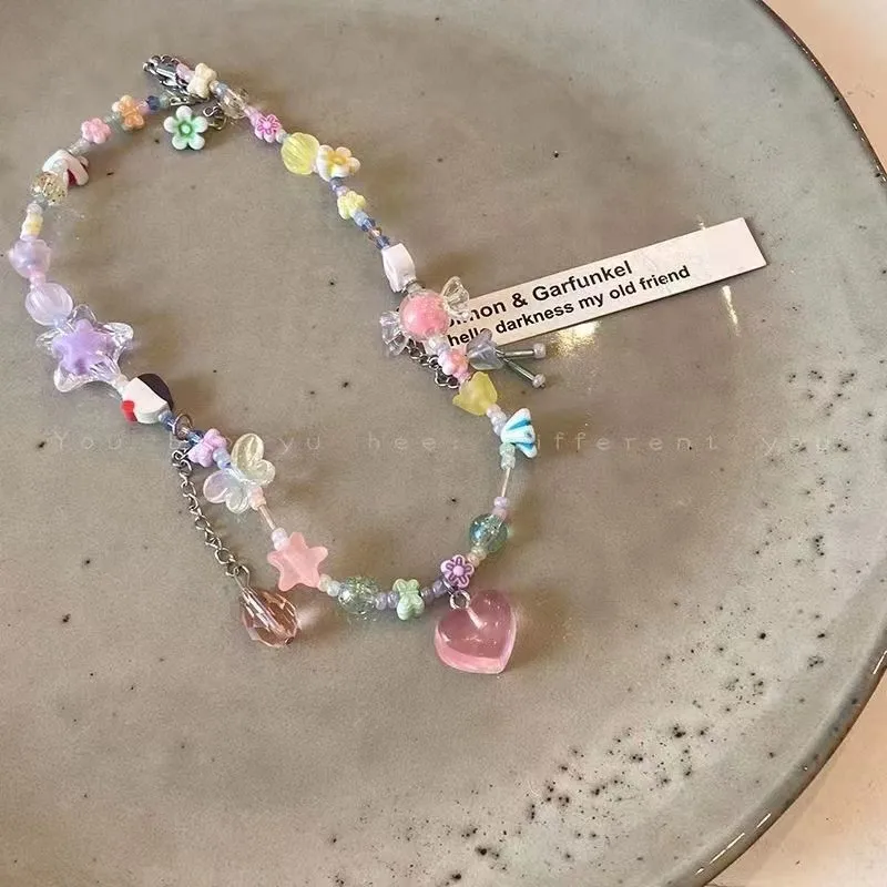 Женское Ожерелье с розовыми бусинами