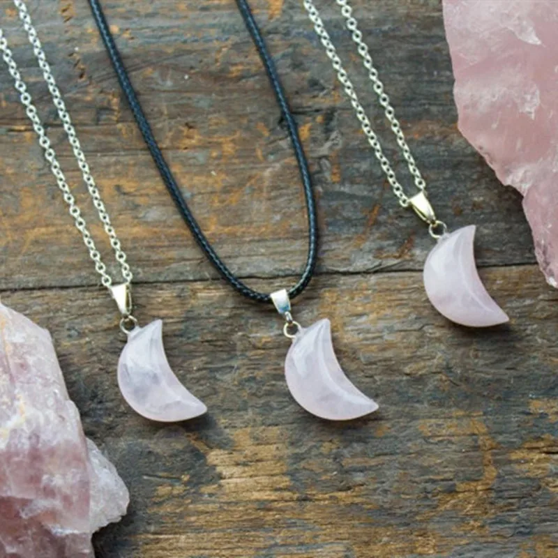 

Moonstone Style Natural Stone Necklace Polished Moon Crystal Pendant Rainbow Crescent Unique Birthday Gift Gemini June Cancer