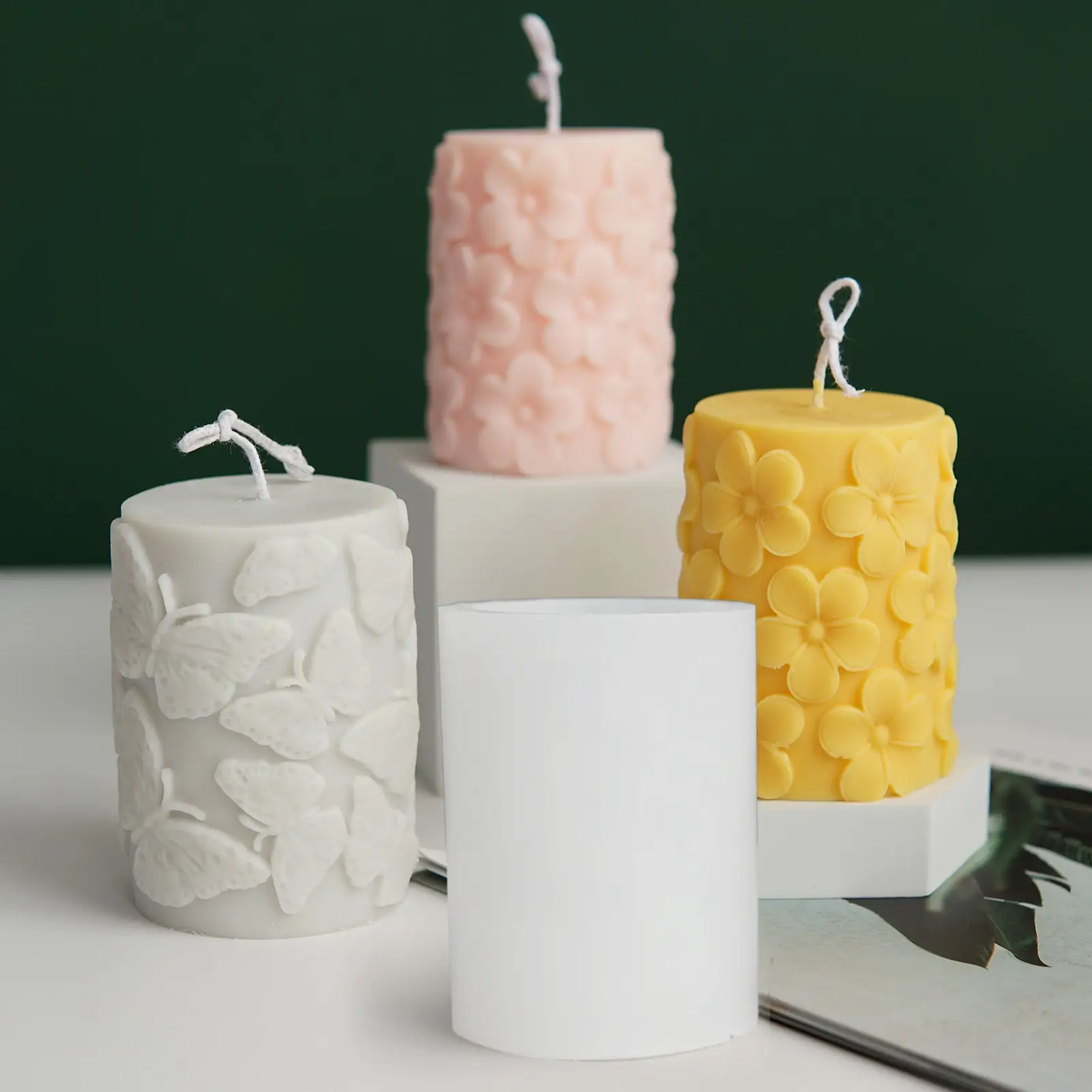 

3D Butterfly/Plum Cylinder Silicone Candle Mold DIY Gypsum Plaster Crafts Mould Candle Mold Candle Soap Mould Craft Resin Molds