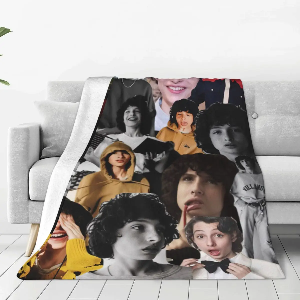 

Finn Wolfhard Collage Blankets Actor Movie Fleece Funny Soft Throw Blankets for Home Decoration