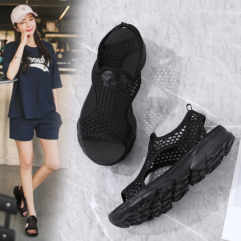 Women Slippers Sandals Woman Fish Mouth Lady Slides Fashion Breathable Mesh Mules Shoes Female Casual Platform Flip Flops 35-42