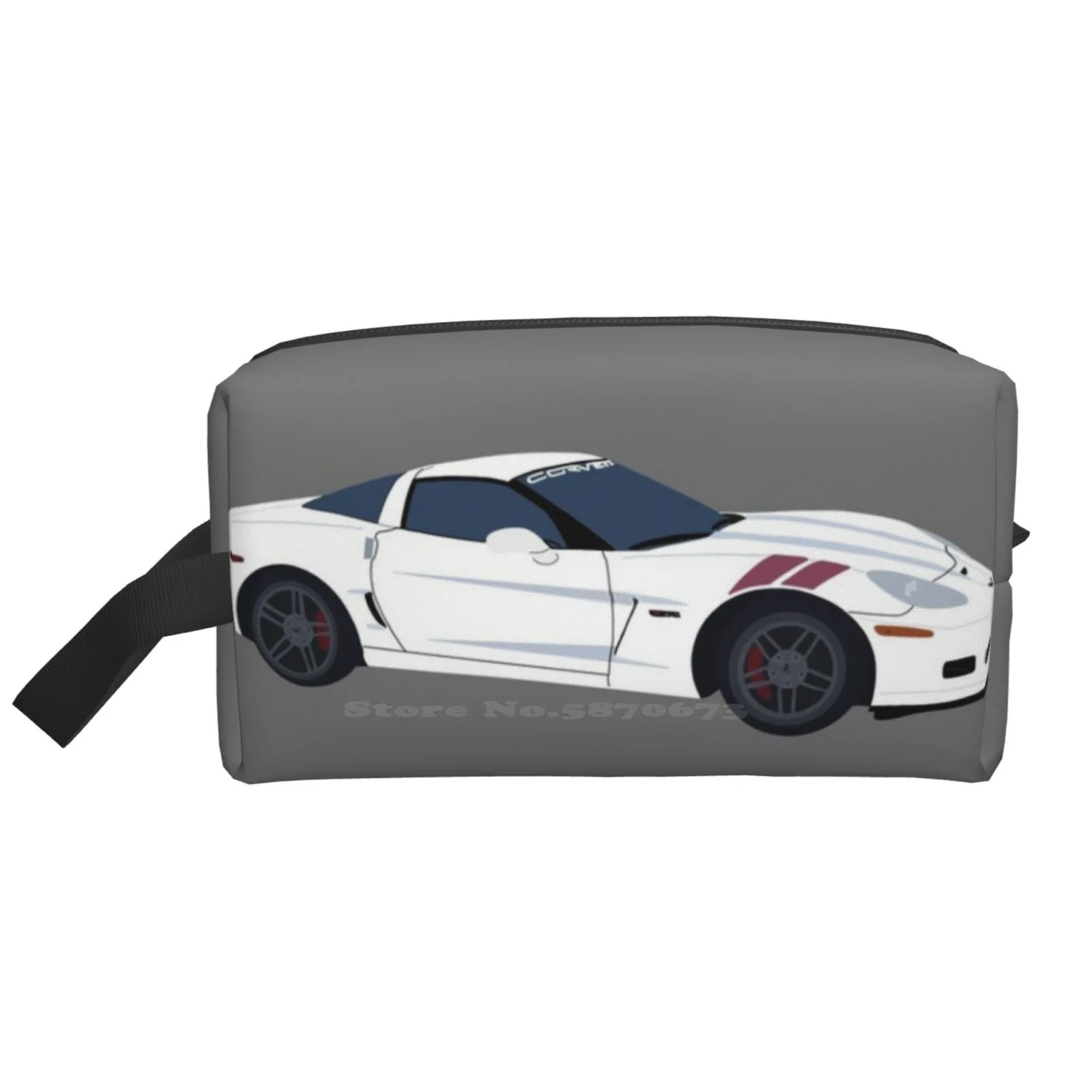 

White Chevrolet Corvette Drawing Travel Portable Bag Zipper Storge Large Size Corvette Chevrolet Chevy Carart Carstickers