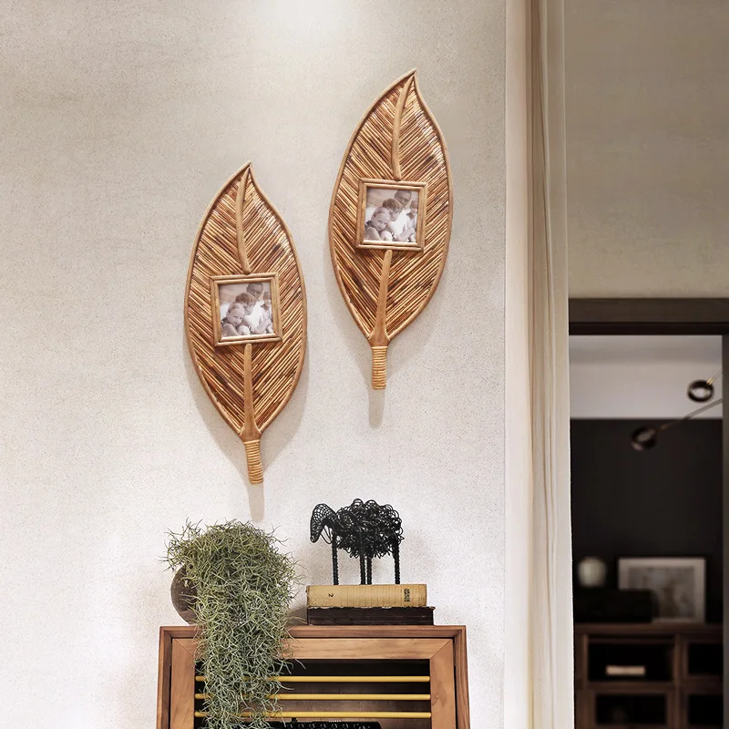 

Japanese Contracted Wall Stickers Creative Picture Frame Vintage Decor Wooden Reed Bedroom Decoration Old Process Wall Hanging