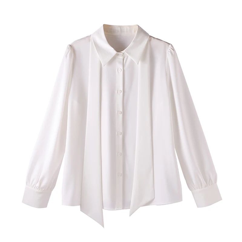 Белые атласные рубашки Chicbliss женские с длинными рукавами на весну и осень женская
