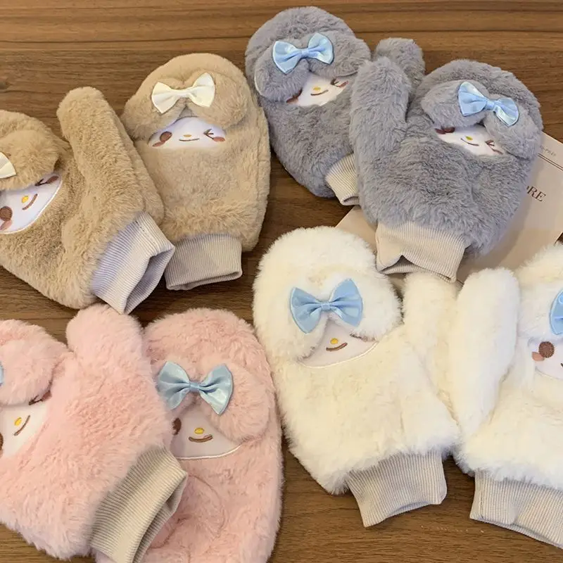 

Sanrioed плюшевая перчатка Hat Kawaii аниме мультфильм Мелодия мягкие милые утолщенные теплые Anti-Cold милые девушки сердце Рождественский подарок