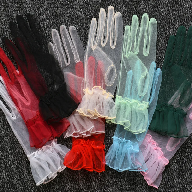 

Осенне-летние женские короткие тюлевые перчатки, белые, черные, женские эластичные кружевные варежки с закрытыми пальцами, сетчатые прозрачные перчатки