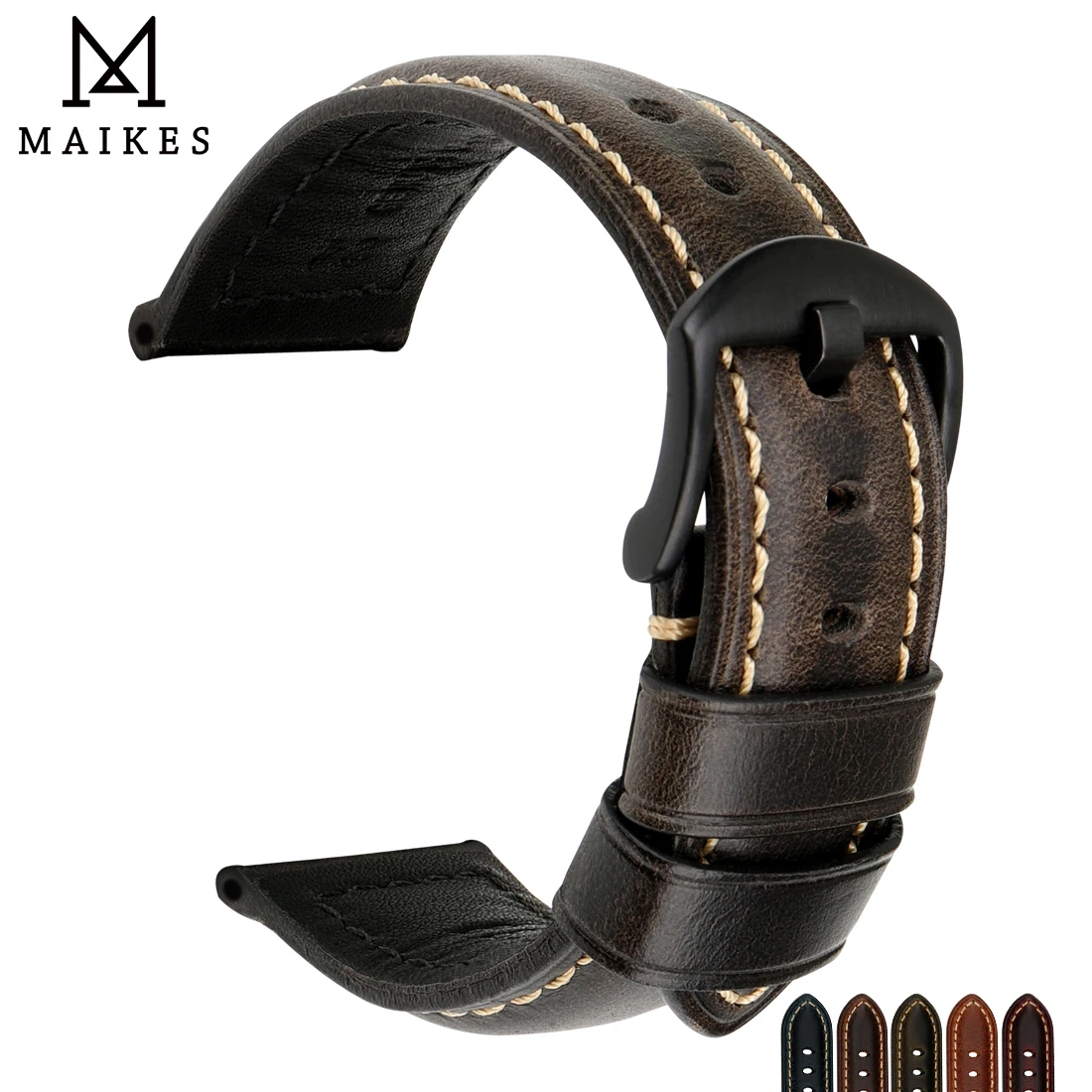 MAIKES cinturino per orologio cinturino accessori per orologi 20mm 22mm 24mm cinturino in pelle di mucca Vintage per cinturino fossile Panerai