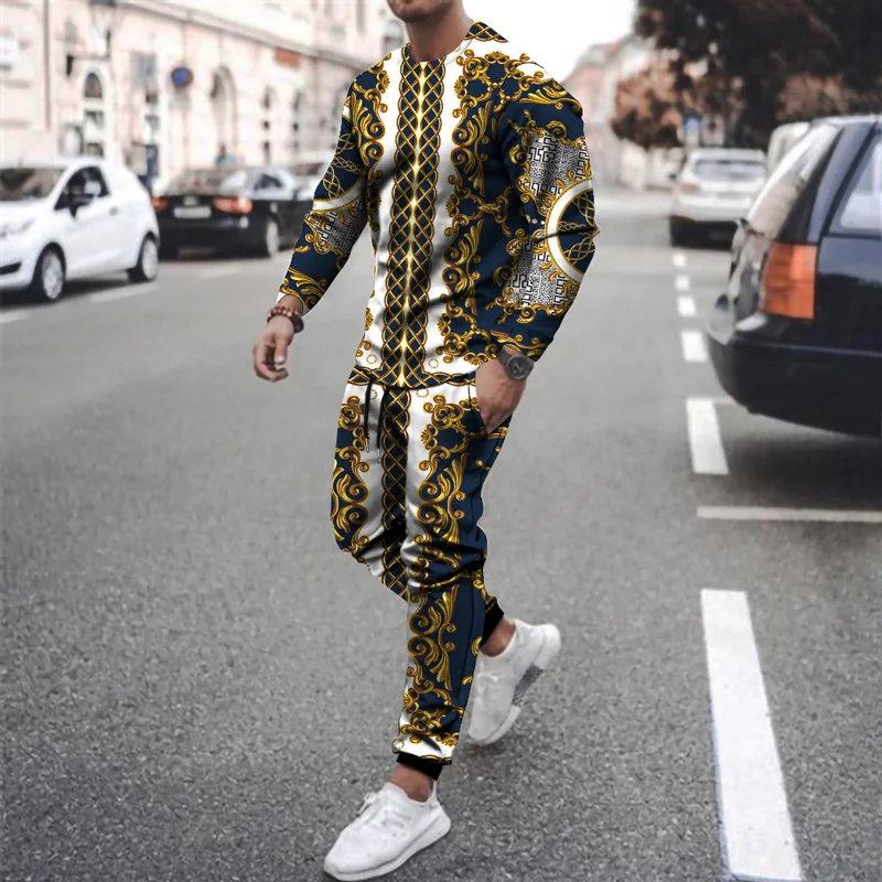 

Fall Men's 2 Piece Activewear 3d Printed Long Sleeve T Shirt Set Street Casual Two Piece Men's Plus Size Men's T Shirt Set