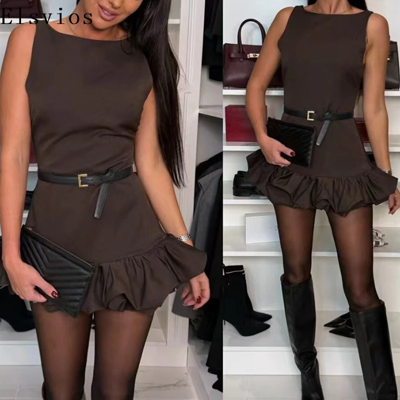 Простой элегантный короткий комбинезон без рукавов с круглым вырезом для женщин